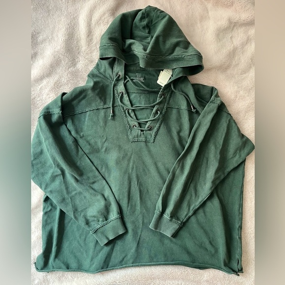NWT Aerie Lace-Up Sweatshirt Hoodie Green Size S - Picture 6 of 9